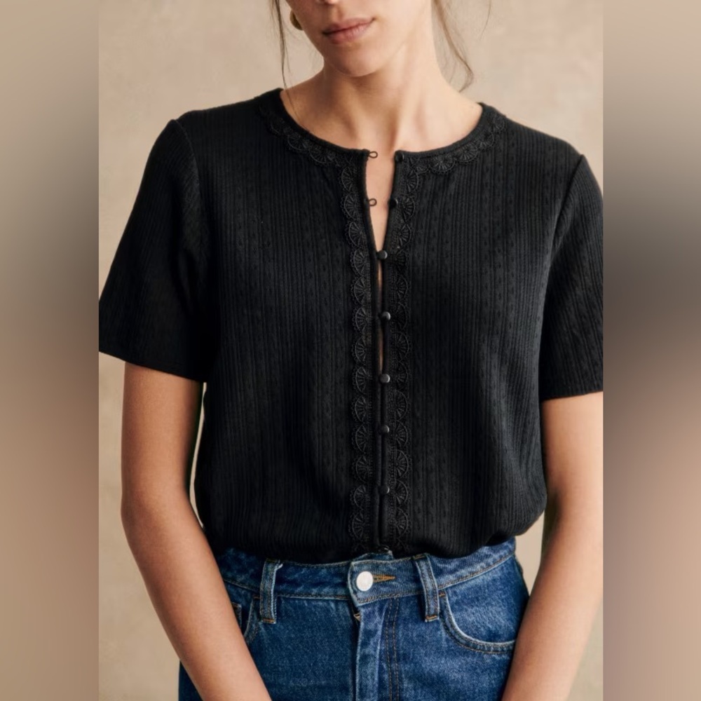 Sezane Laura T-shirt Black - Size XS
